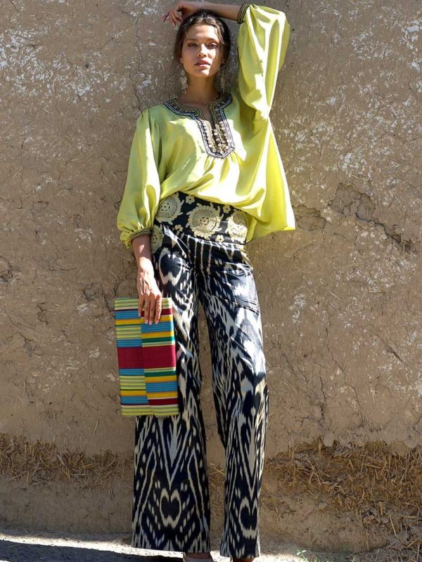 Embroidered Ikat Pants