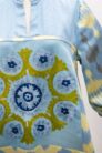 Blue Lemon Yellow Chevron Tunic with Suzani Embroidery IK666