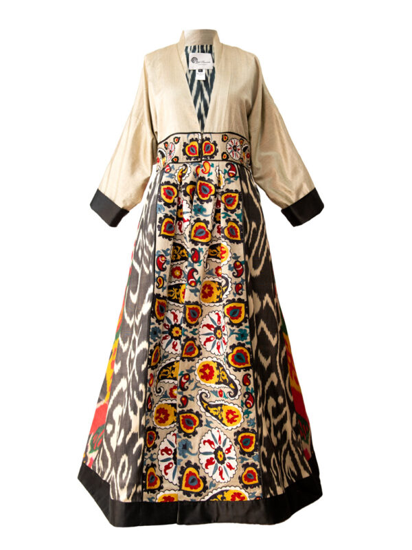 Luxury Ikat Robe with Suzani Embroidery / IK583