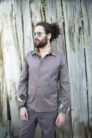 Brown Cotton Shirt with Ikat Detail for Men