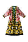Red / Yellow Multicolor Silk Ikat Robe with Suzani Embroidery IK583