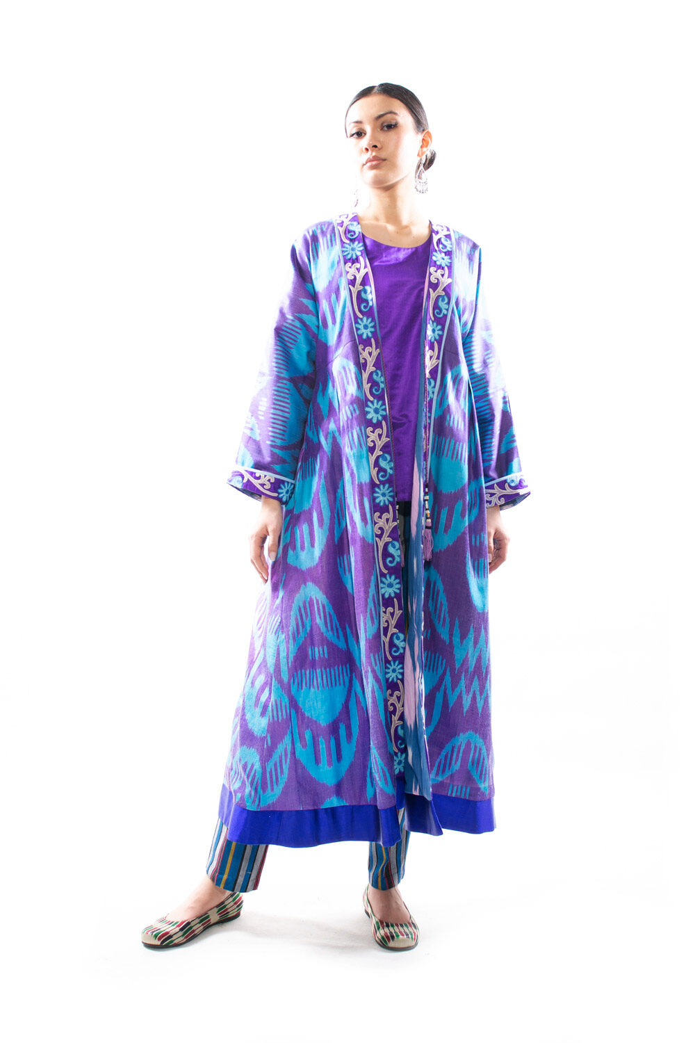 Purple Cyan Luxury Silk Ikat Kaftan