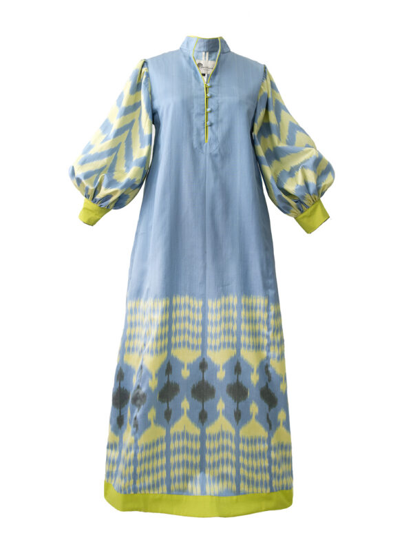 Blue Lemon Yellow Silk Ikat Dress