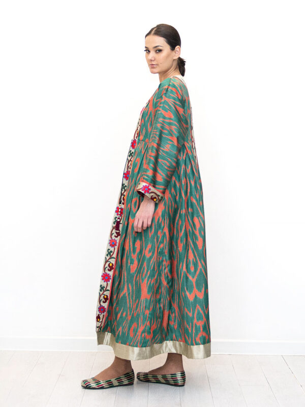 Green Orange Silk Ikat Suzani Robe
