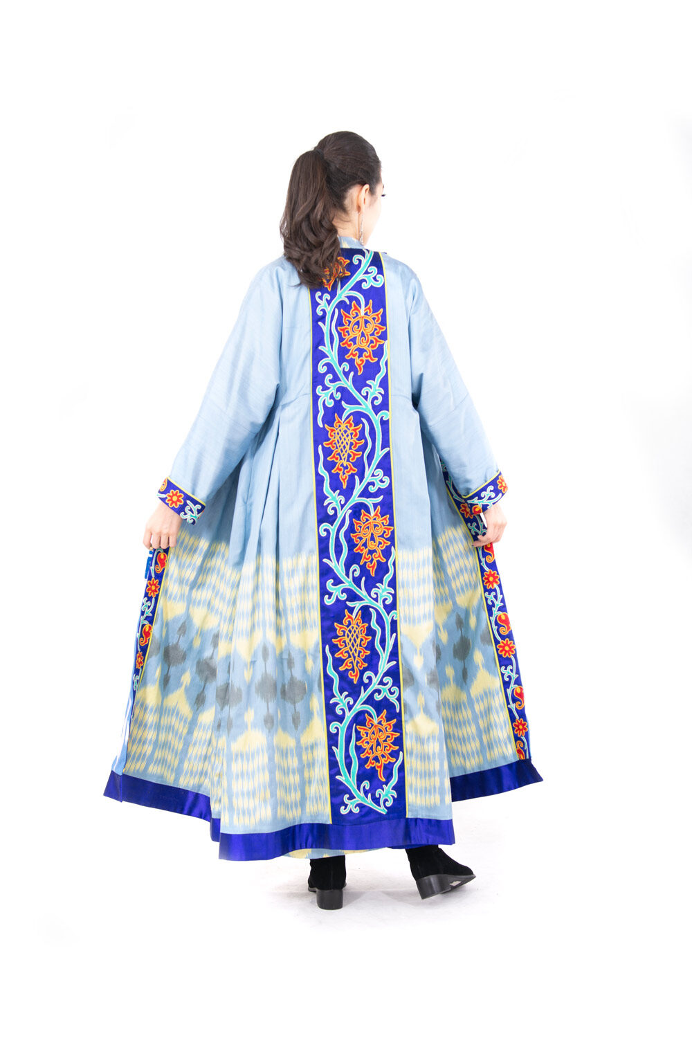Blue Yellow Luxury Silk Ikat Kaftan
