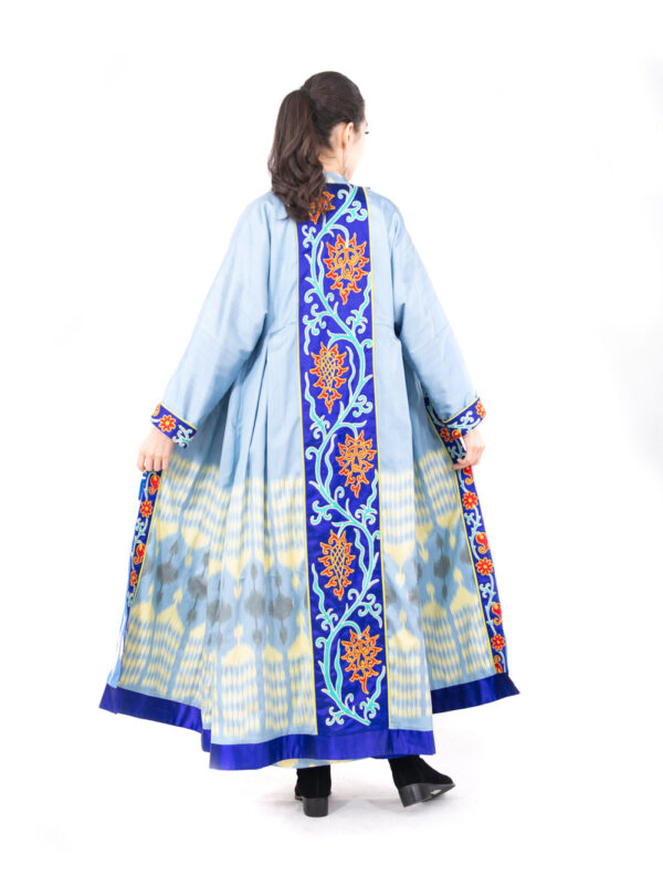 Blue Yellow Luxury Silk Ikat Kaftan