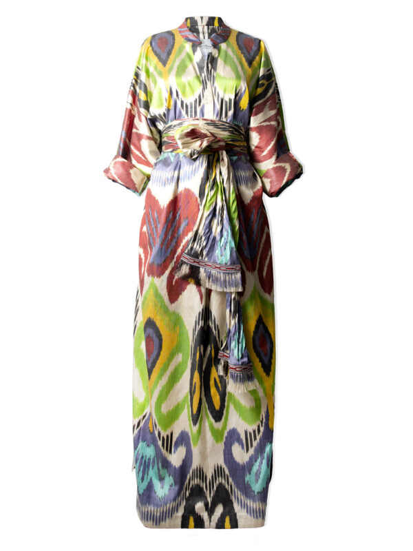 Silk Ikat Kaftan Dress Multicolor
