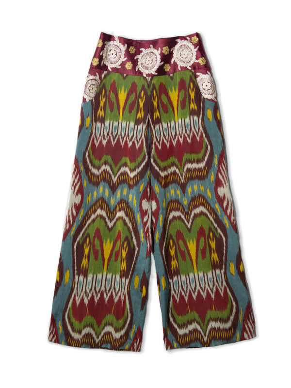 Embroidered Silk Ikat Pants