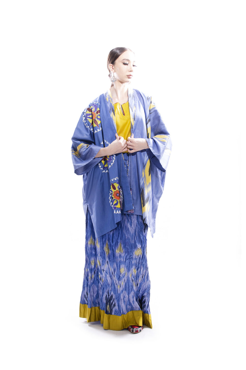 Silk Ikat Kimono with Hand-Painting