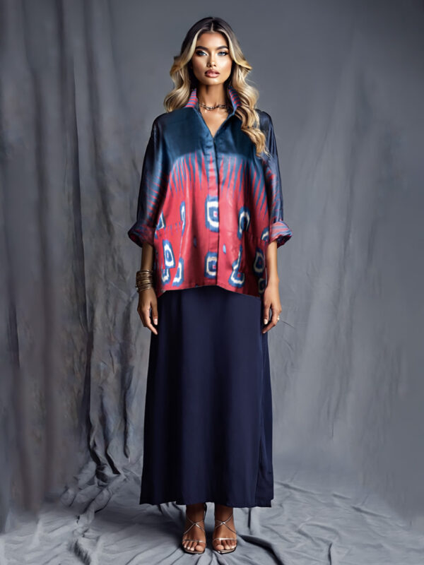 Blue and Red Silk Ikat Shirt