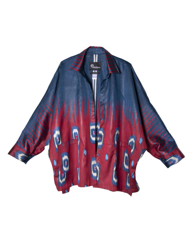 Blue and Red Silk Ikat Shirt