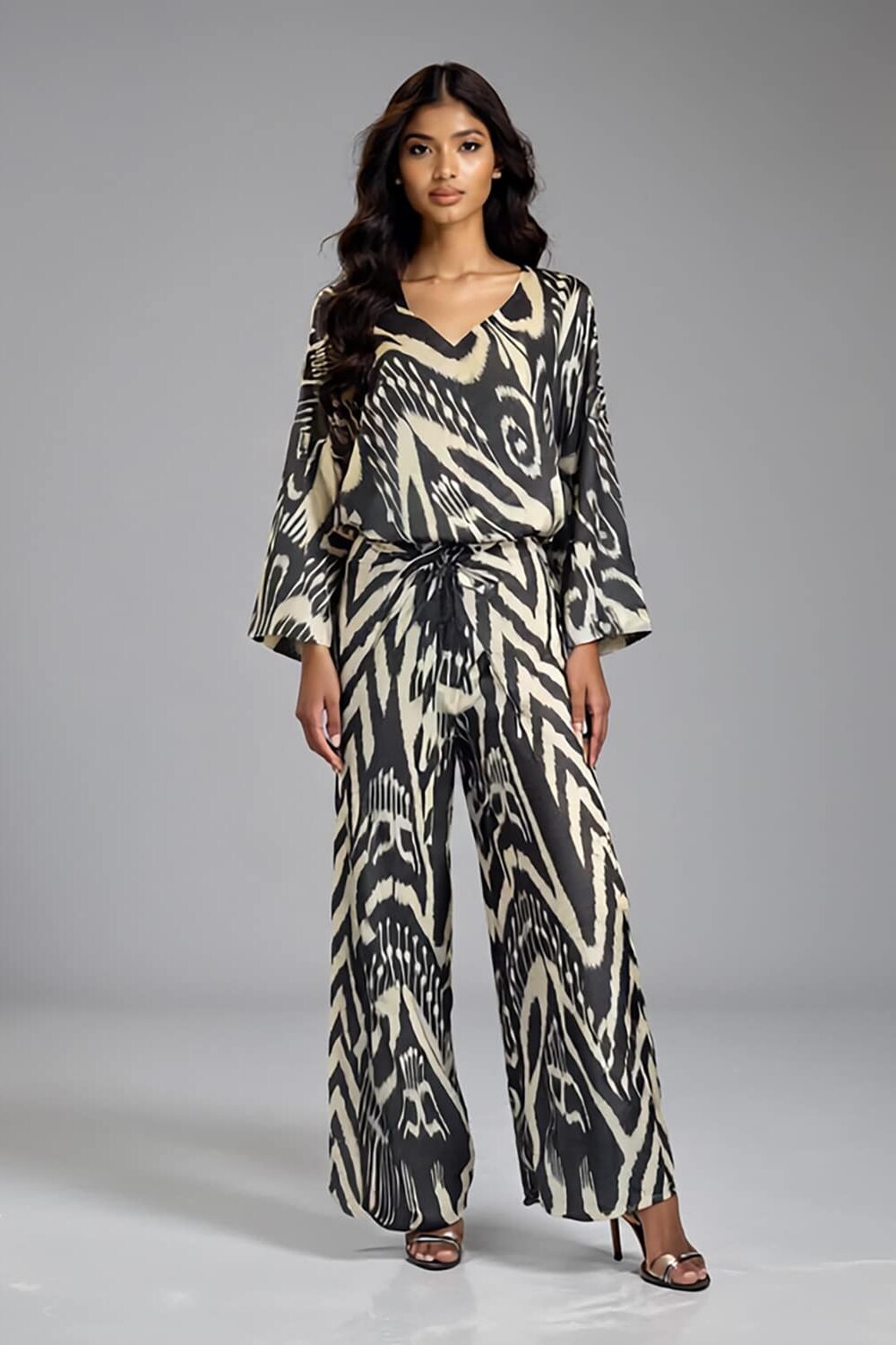 Silk Ikat V- Neck Top
