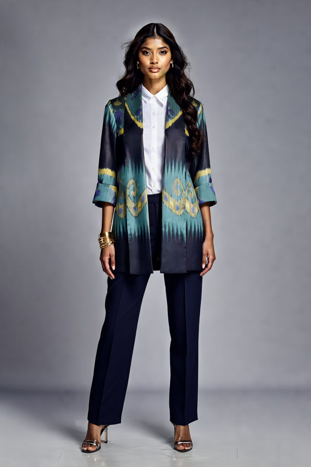 Silk Ikat Shawl Collar Jacket