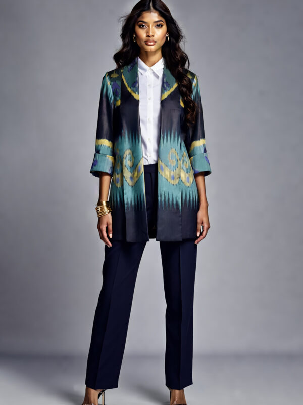 Silk Ikat Shawl Collar Jacket