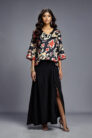 Asymmetric cut silk ikat top